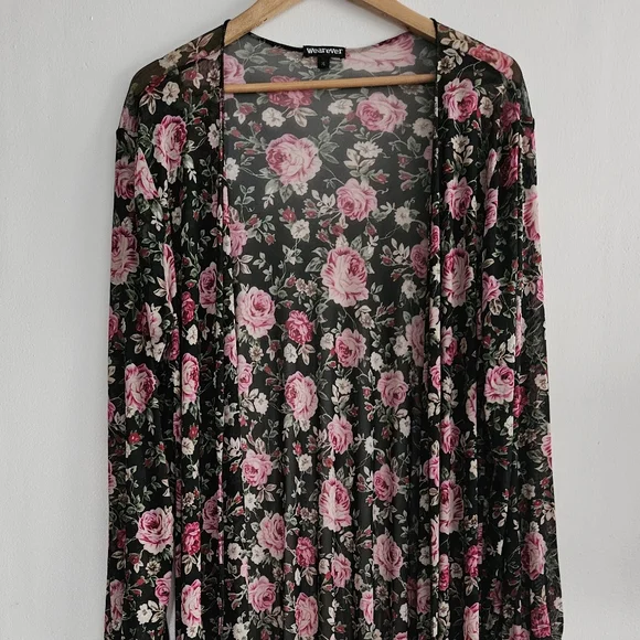 Wearever Women's Long Black Floral Bathing Suit Cover Up Size XL - Picture 2 of 7